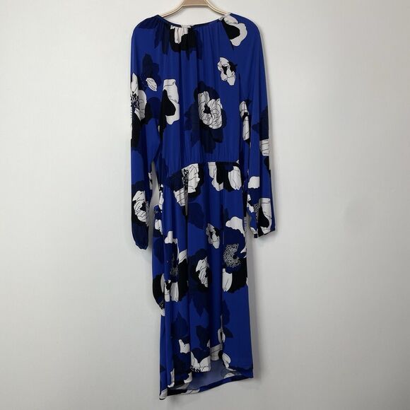Lane Bryant Key Hole Neck Floral‎ Faux Wrap Tie Midi Dress Blue Black Size 22/24 - Picture 4 of 15